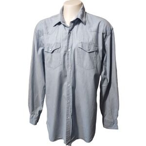 Forge Workwear‎ Men's Size 2XLT Blue Denim Pearl Snap Western Long Sleeve Shirt
